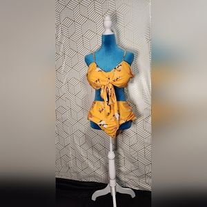 Womens yellow floral print one-piece bathing suit (SIZE L)